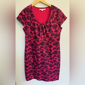 Boden Uptown Jersey Stretch Dress Pink & Purple Floral Print Sz 10R Shabby Chic